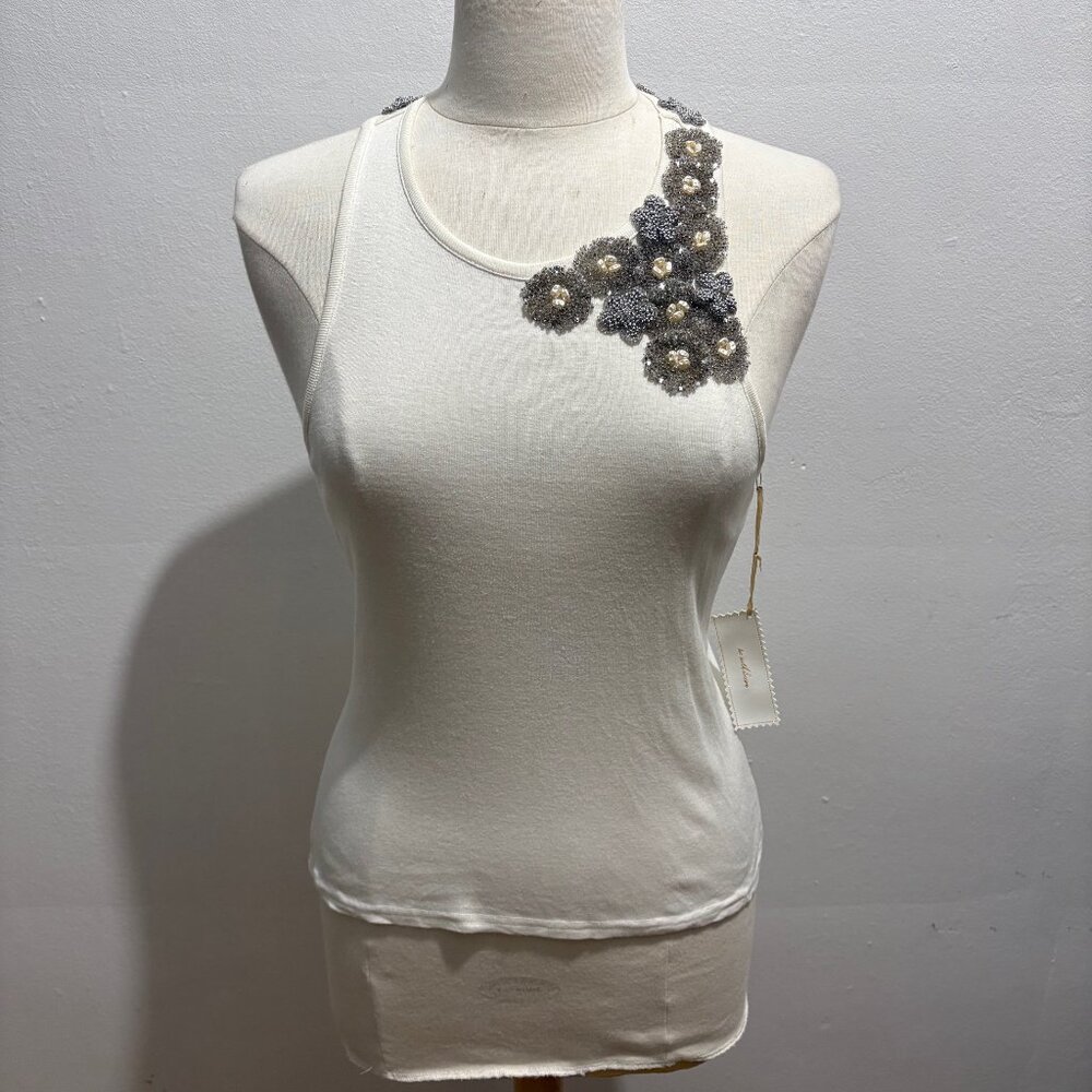 NWT Vintage 2000s Tea with Lemon racer back tank with beading in off-white